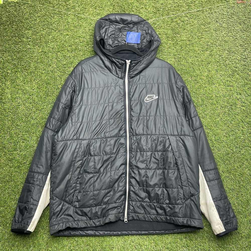 Nike Jacket Mens XL Black Synthetic Fill Hooded Full Zip Softshell Lined Quilted